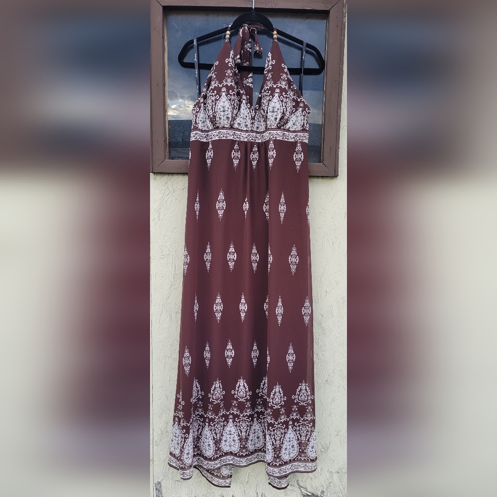 🌞Elegant Brown Halter Maxi Dress By Jessica (Sears)